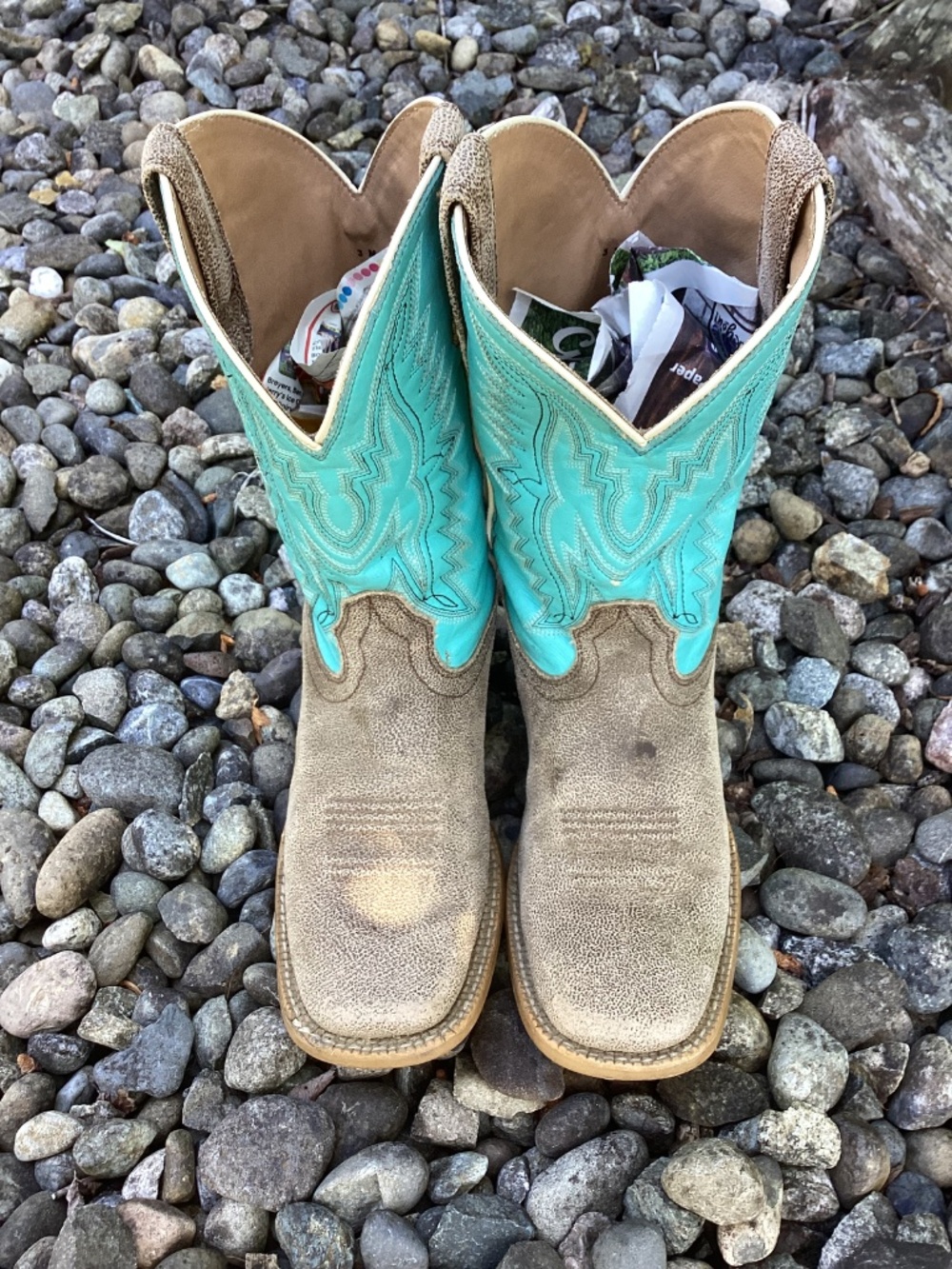 Ariat Turquoise Teal Blue And Brown Square Toe Western Cowgirl Kids Boots🦋 - Picture 11 of 14